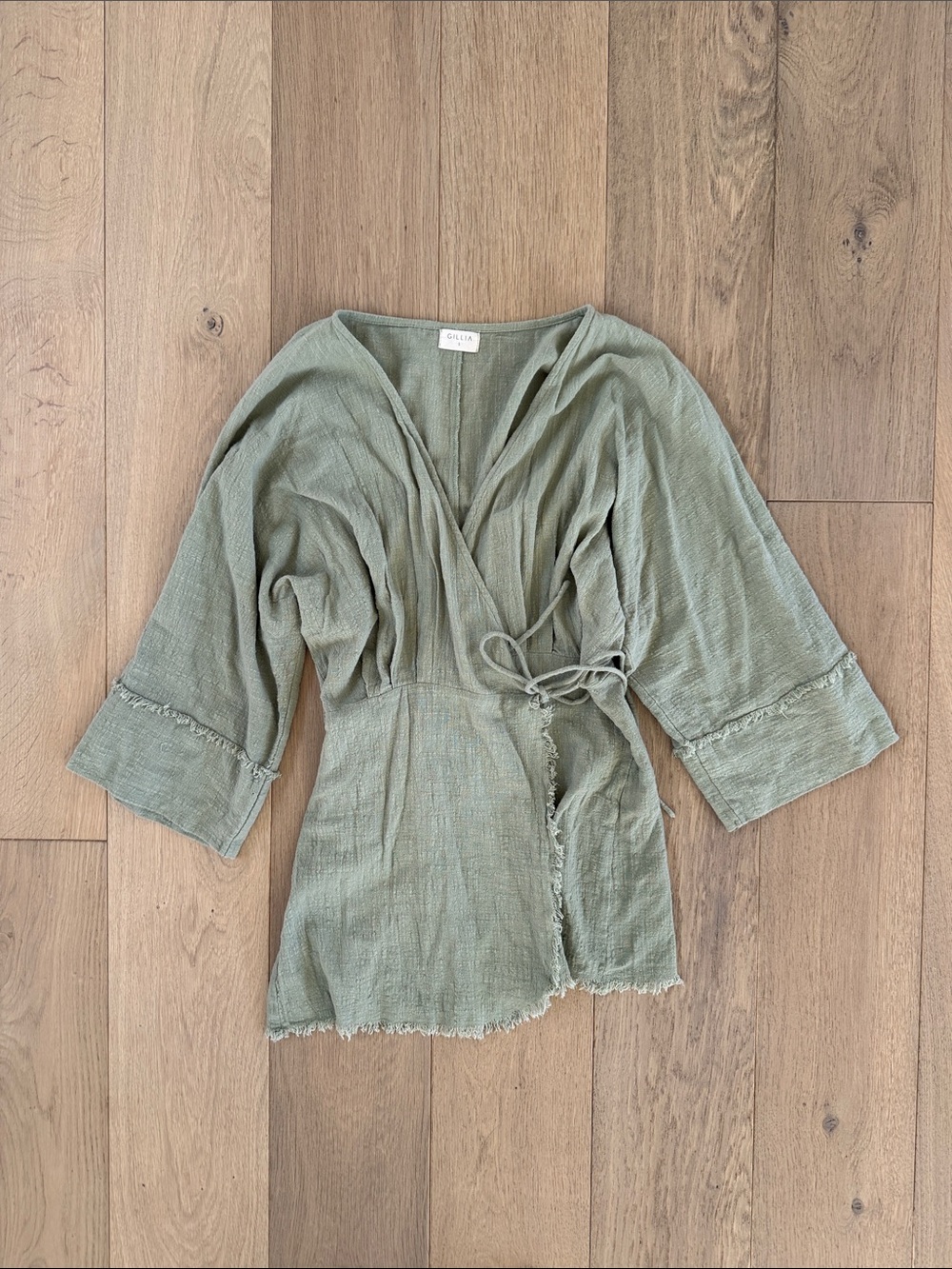 Gillia Sage Green Wrap Dress with Tie Waist Small